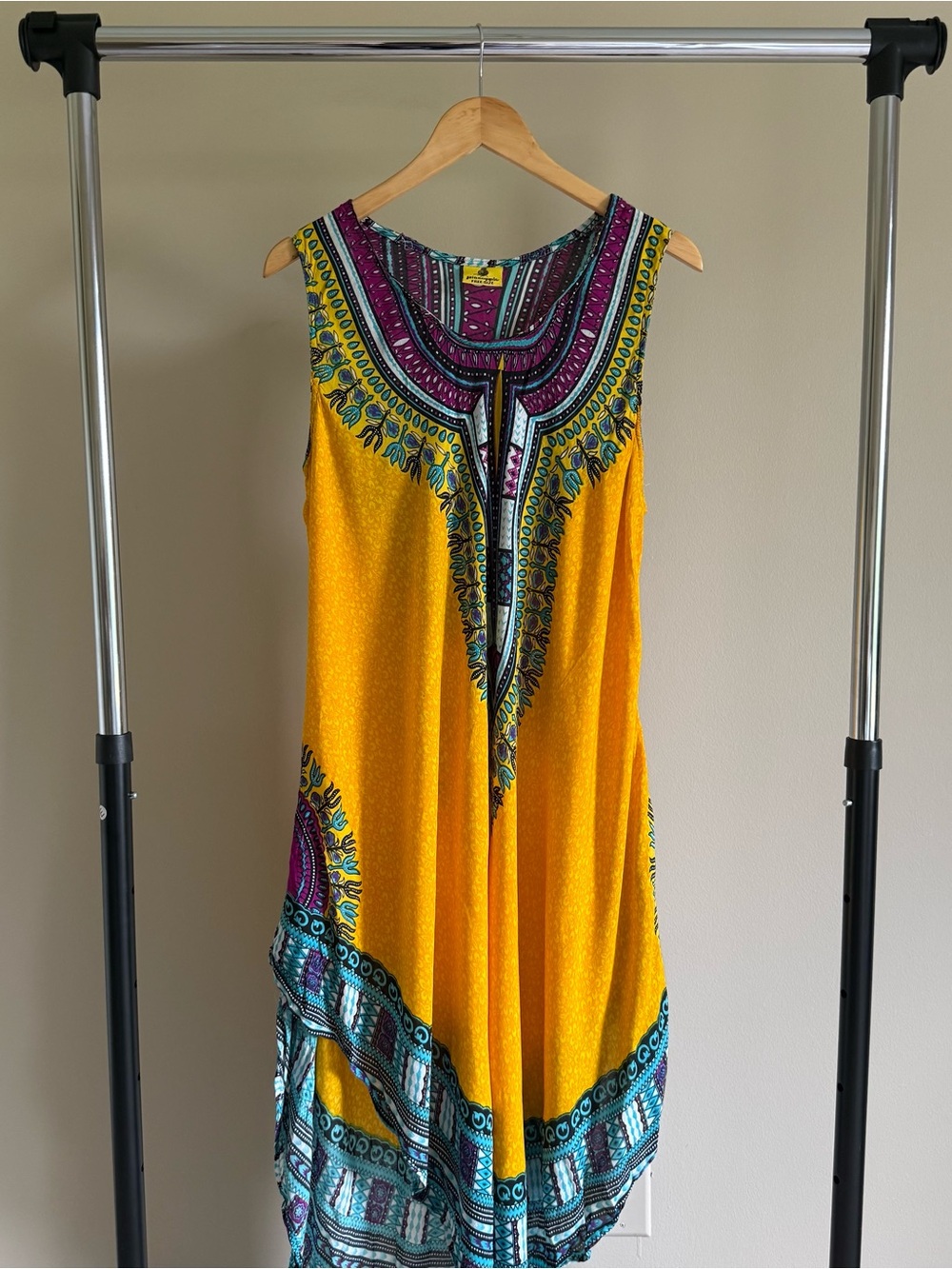 Sleeveless Yellow Dashiki-Inspired Tunic